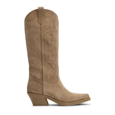 Beige suède cowboylaarzen met stiksels