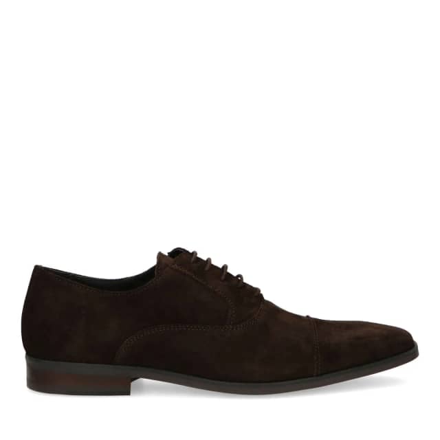 Manfield Donkerbruine Suède Veterschoenen