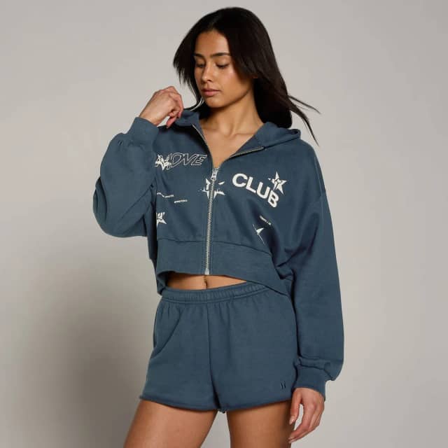 Myprotein MP Dames Move Club Grafische Lichtgewicht Loopback Hoodie met Rits - Faded Blue