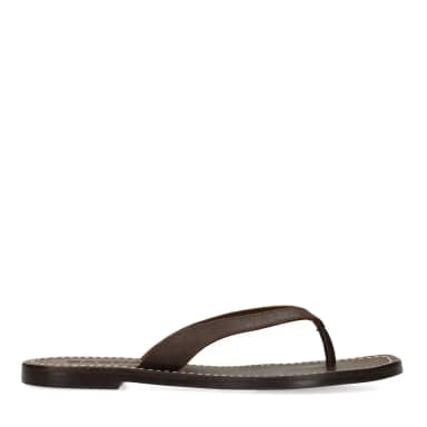 Bruine leren teenslippers