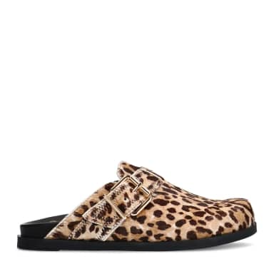 Manfield Manfield Leopard Clogs Met Ponyhair Met Gespsluiting