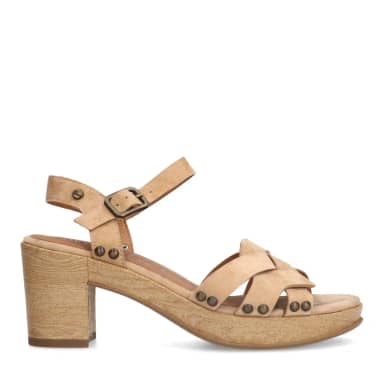 No Stress Beige Suède Sandalen Met Hak Met Gespsluiting