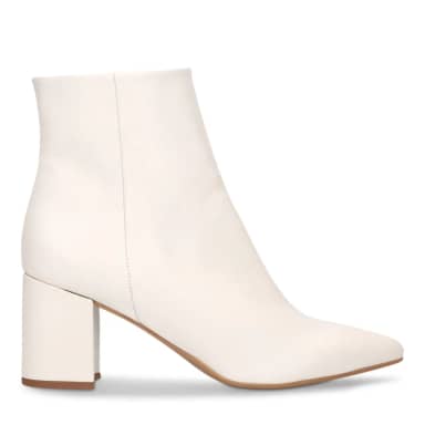 Manfield Witte Leren Enkellaarsjes Met Hak Met Ritssluiting