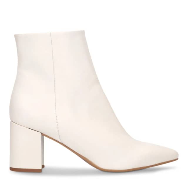 Manfield Witte Leren Enkellaarsjes Met Hak Met Ritssluiting