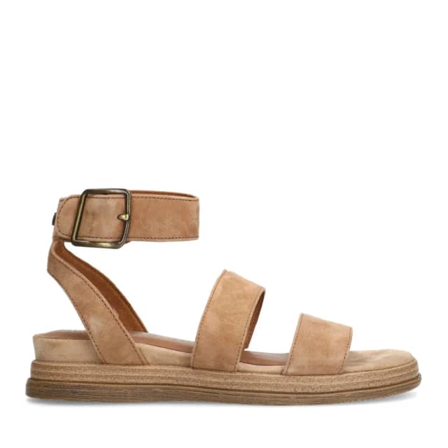 No Stress Beige Suède Sandalen Met Plateau Zool Van 3 Cm Met Klittenband Sluiting