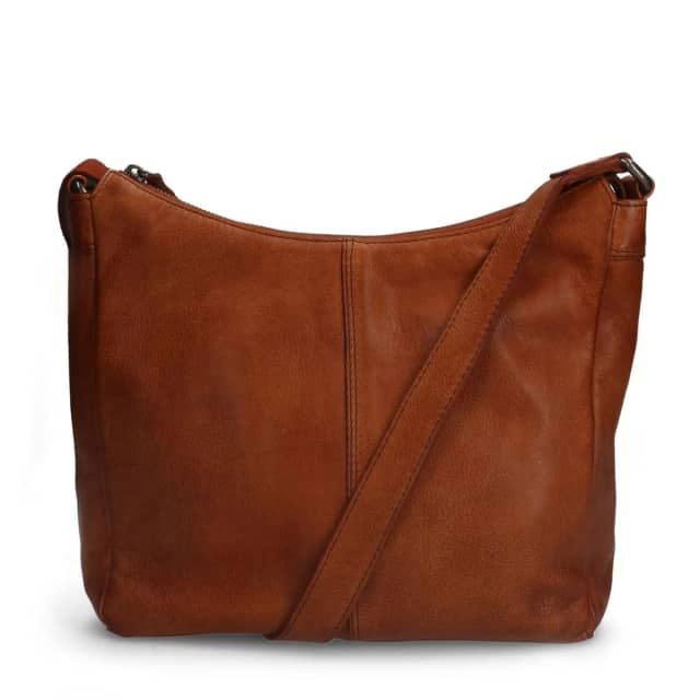Manfield Cognac Leren Schoudertas Met Ritssluiting