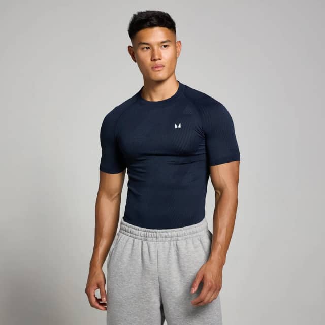 Myprotein MP Tempo naadloos T-shirt met opdruk van pilaar voor heren - Marineblauw