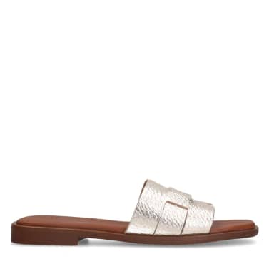 Manfield Gouden Leren Gevlochten Slippers