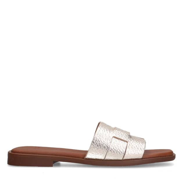 Manfield Gouden Leren Gevlochten Slippers