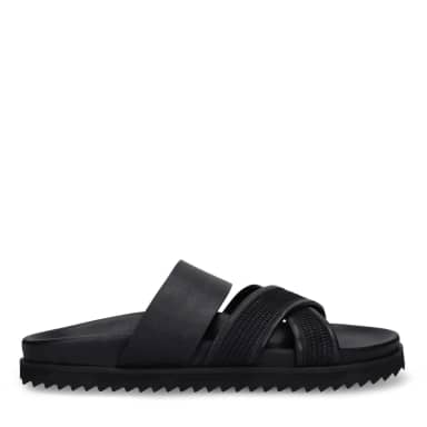 Manfield Zwarte Leren Slippers