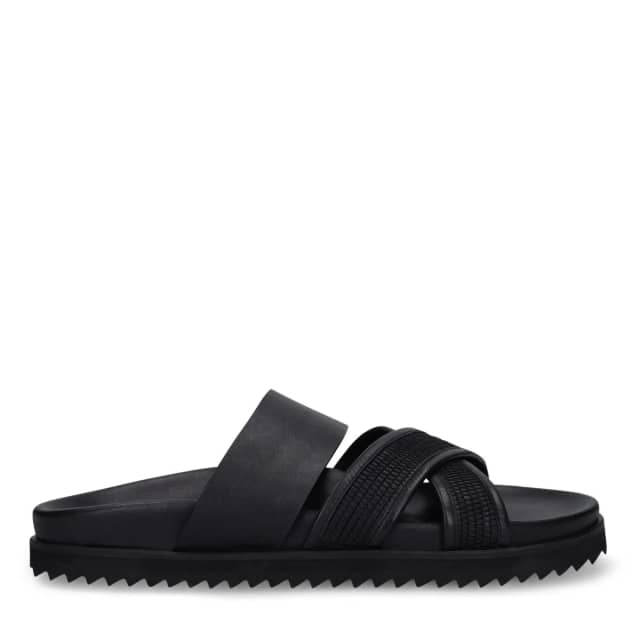 Manfield Zwarte Leren Slippers
