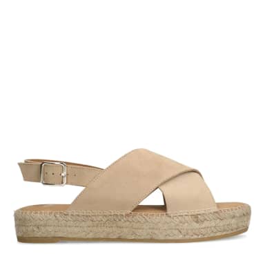 Manfield Beige Suède Sandalen Met Plateau Met Gespsluiting
