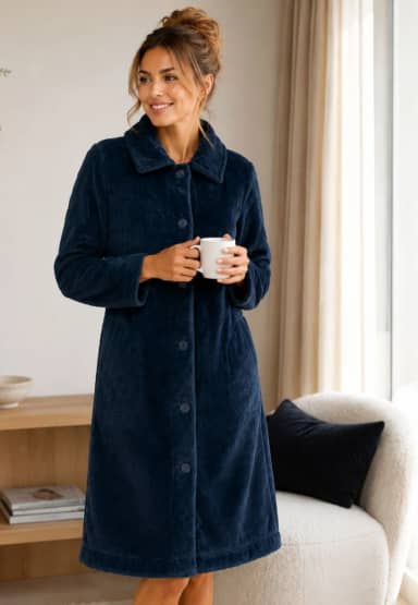 Dames fleece badjas met knopen