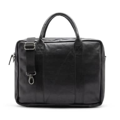 Manfield 18 Inch Zwarte Leren Laptoptas Met Ritssluiting