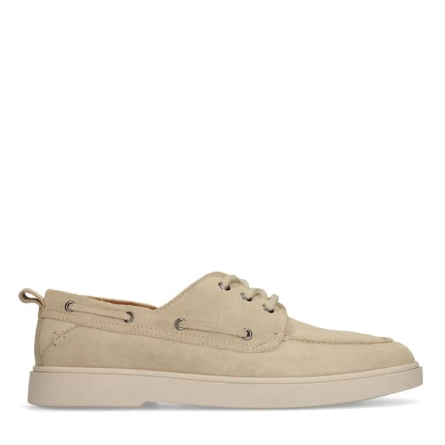 Manfield Beige Suède Bootschoenen Met Veters
