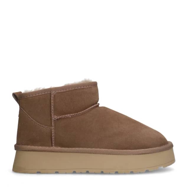 Manfield Beige Suède Snowboots Met Plateau Zool