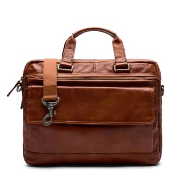 Manfield Cognac Leren Laptoptas 16 Inch Met Ritssluiting
