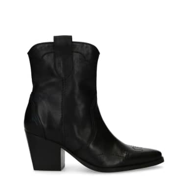 Manfield Zwarte Leren Cowboylaarzen Met Blokhak Van 7 Cm Met Ritssluiting