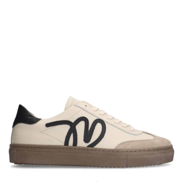 Manfield Beige Leren Sneakers Met Veters