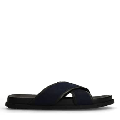 Manfield Donkerblauwe Suède Slippers
