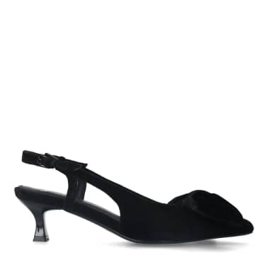 Manfield Manfield Zwarte Velours Slingbacks Met Strik Met Kitten Heel Van 5 Cm Met Gespsluiting