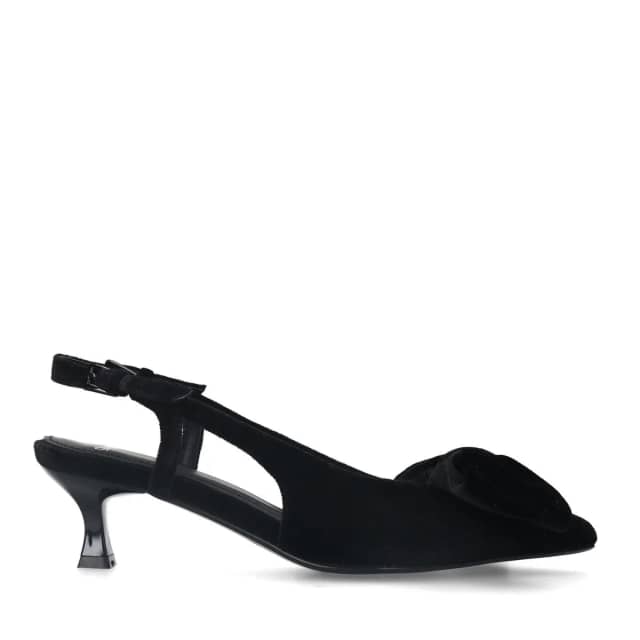 Manfield Zwarte Velours Slingbacks Met Strik Met Kitten Heel Van 5 Cm Met Gespsluiting