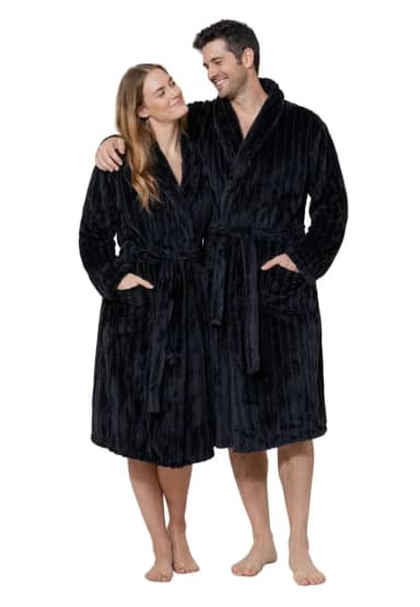 Ribcord badjas fleece - sjaalkraag