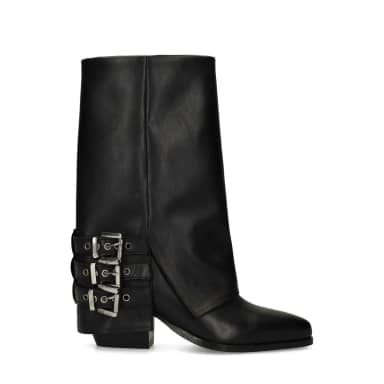 Sacha Zwarte leren biker boots met flap
