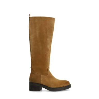 Manfield Donkere Beige Suède Hoge Laarzen Met Blokhak Van 3 Cm Met Ritssluiting