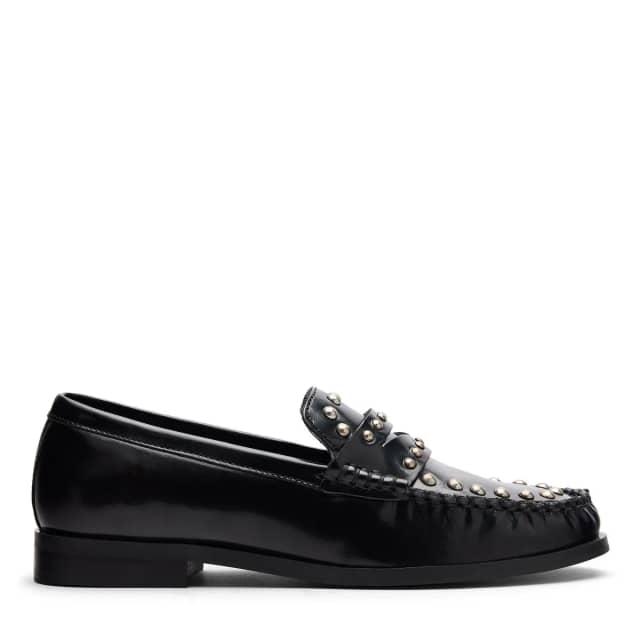 Sacha Zwarte leren loafers met zilverkleurige studs