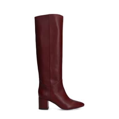 Manfield Bordeaux Rode Hoge Leren Laarzen Met Hak