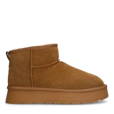 Manfield Manfield Cognac Suède Snowboots Met Plateau Zool