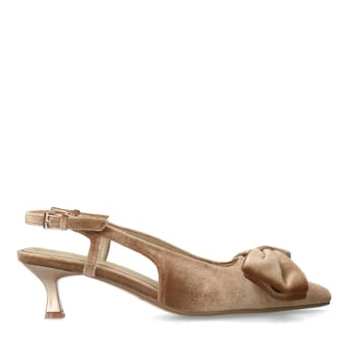 Manfield Manfield Taupe Velours Slingbacks Met Strik Met Kitten Heel Van 5 Cm Met Gespsluiting