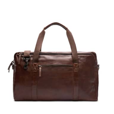 Manfield Bruine Leren Weekendtas Met Ritssluiting