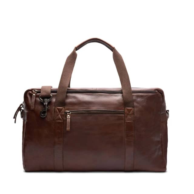 Manfield Bruine Leren Weekendtas Met Ritssluiting