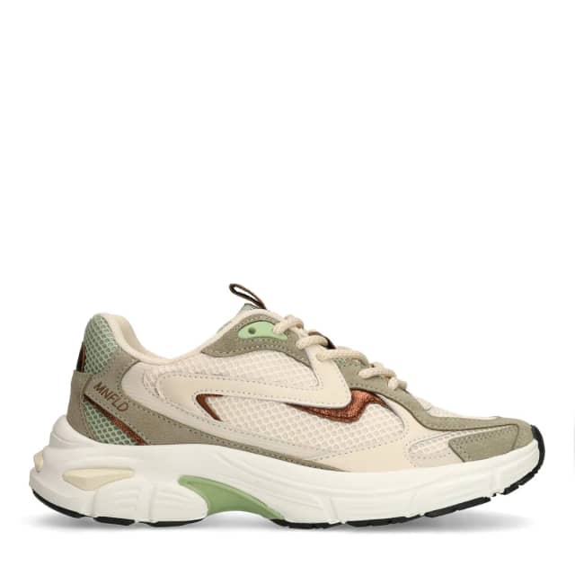 Manfield Groene Mesh Sneakers Met Plateau Zool Met Veters