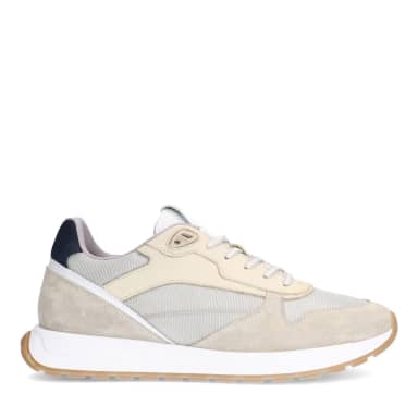 Manfield Beige Leren Sneakers Met Veters