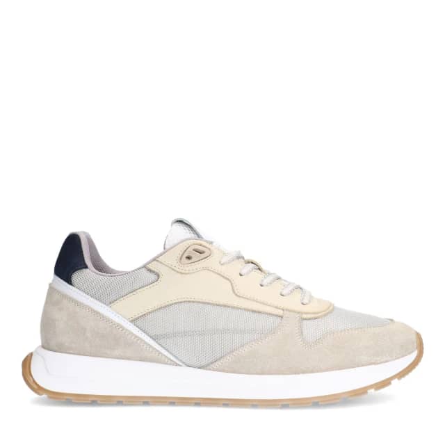 Manfield Beige Leren Sneakers Met Veters
