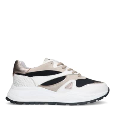 Manfield Witte Leren Sneakers Met Mesh Details Met Plateau Zool Met Veters