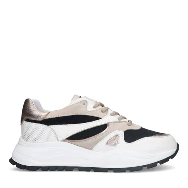 Manfield Witte Leren Sneakers Met Mesh Details Met Plateau Zool Met Veters
