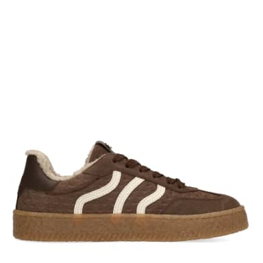 No Stress Taupe Suède Sneakers Met Bontvoering Met Ritssluiting