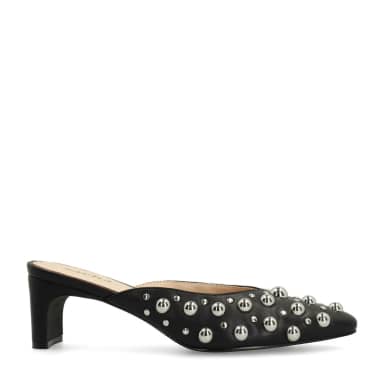 Sacha Zwarte muiltjes met zilverkleurige studs