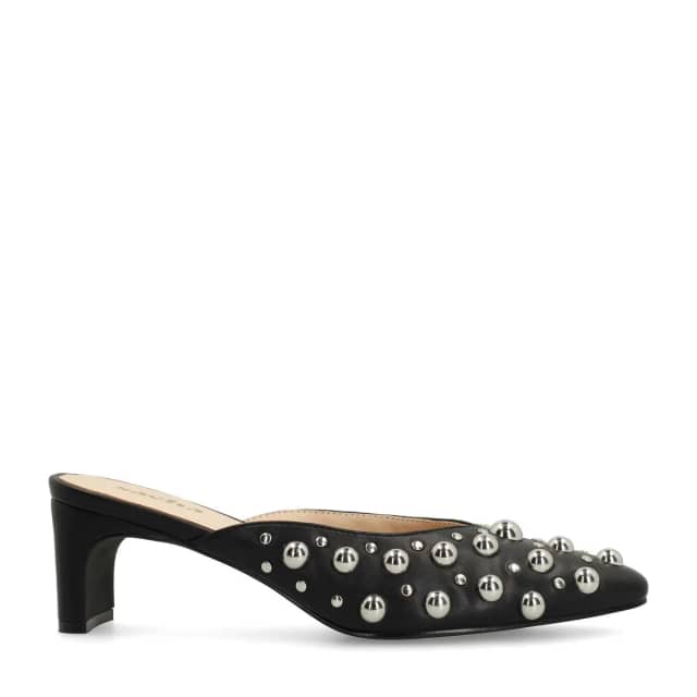 Sacha Zwarte muiltjes met zilverkleurige studs