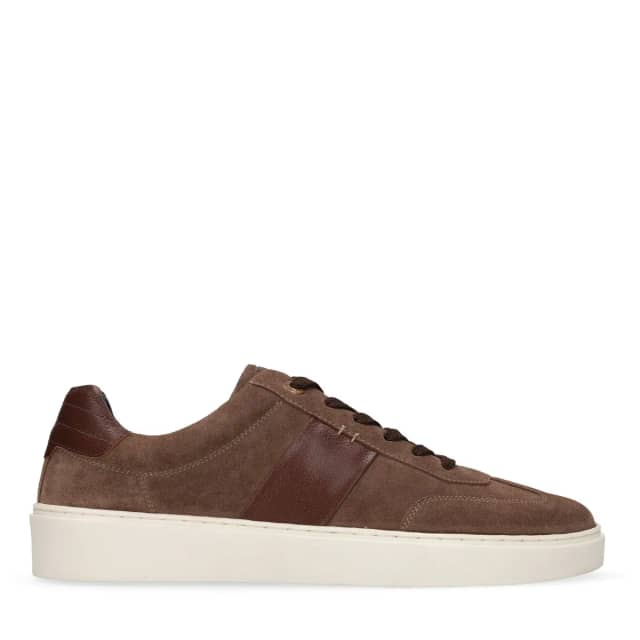 No Stress Taupe Suède Sneakers Met Veters