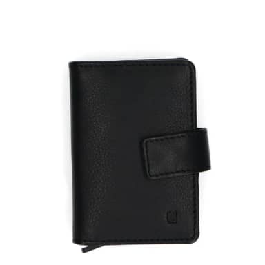 Manfield Manfield Zwart Leren Pasjeshouder Met Drukknoop