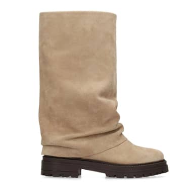Manfield Beige Suède Laarzen Met Flap Met Plateau Hak Van 4 Cm Met Ritssluiting