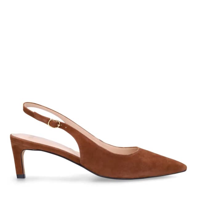 Manfield Bruine Suède Slingbacks Met Naaldhak Van 6 Cm Met Gespsluiting