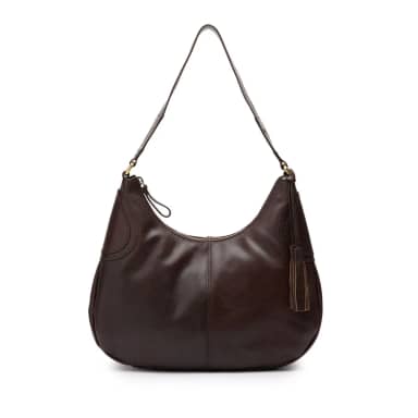 Manfield Bruine Leren Schoudertas Met Ritssluiting