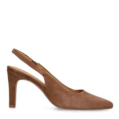 Manfield Bruine Suède Slingbacks Met Naaldhak Van 9 Cm Met Gespsluiting
