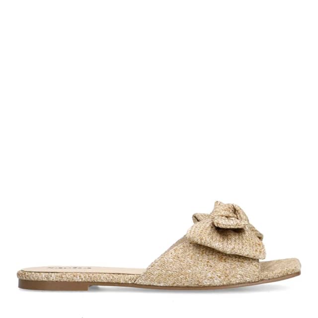 Sacha Beige raffia slippers met strik